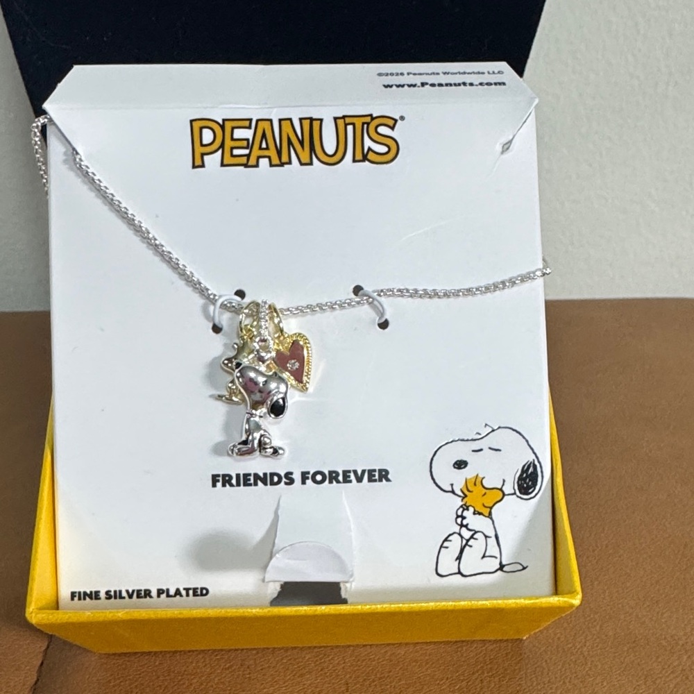 Peanuts Silver and Gold Snoopy Heart Charm Necklace